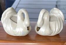Vintage MCM  Pair 3” White Swan Planters Pearlized Glaze Ceramic Mold #117 picture