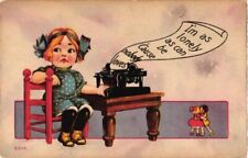 I am Lonely As Can Be Girl using Typewriter Antique Postcard Unposted picture