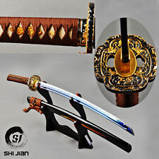 fully hand-forged Japanese samurai katana sword sharp blue carbon steel blade picture