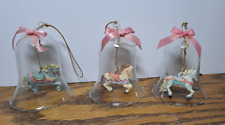 VINTAGE CAROUSEL HORSE GLASS BELL ORNAMENTS 3'' SET OF 3 picture