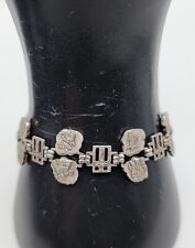 Antique Silver Plated Roses & 14 Saints Catholic Medal Bracelet 7