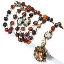 Five Decades Red Agate Rosary Necklace Holy Mary Handmade Catholic Prayer Beads picture