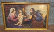 Vtg Mary Jesus Joseph Holy Family Framed Art Print 1960's NEAT Frame GOOD Cond picture