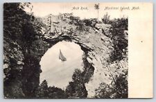 Arch Rock Mackinac Island Scenic View Sailboat Michigan MI c1908 Postcard picture