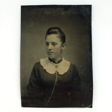 Named Foster Connecticut Girl Tintype c1878 Antique 1/6 Plate Woman Photo H771 picture