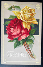 Vintage Victorian Postcard 1910 Greetings - Roses on a Tan Background picture