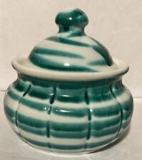 Vintage Gmundner Keramik Green Dizzy Stripe Sugar Bowl W/Lid Made In Austria picture