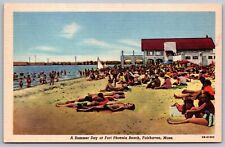 Summer Day Fort Phoenix Beach Fairhaven Massachusetts Oceanfront Linen Postcard picture