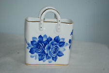 Vintage Nantucket Home Porcelain Bag Basket With Blue Flowers picture
