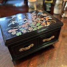 Vintage Music Jewelry Box Hong Kong You Light Up My Life Black Lacquer Look 70’s picture