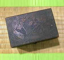 Vintage Flemish Art Pyrography Wood Box with Floral Design picture