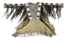 Powwow Old American Style Handmade Sioux Beaded Suede Hide War Shirt PW451 picture