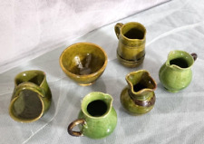 Vintage French set of 6 green glazed small pitcher bowl dinette Ceramic Pottery picture