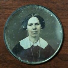Daguerreotype Dag Miniature Portrait Woman Memorial Round Pendant 19th C picture