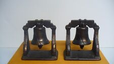 Vintage Pair Liberty Bell Bookends Cast Iron Copper Flash Finish Heavy SALE picture