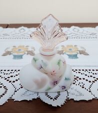 VTG FENTON WHITE SATIN PERFUME BOTTLE & STOPPER HAND PAINTED By Shelly Fenton picture