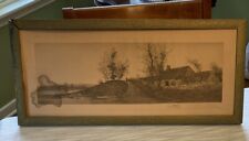 VINTAGE ETCHING E L FIELDS COTTAGE  - Print Water  Damaged  and Frame Damaged picture
