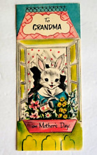 Vintage Adorable Bunny Watering Flowers In Window Box Grandma Mother's Day Card  picture