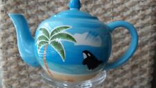 Vtg Sea World Orca Shamu Whale Souvenir Tea Pot Ceramic Exclusively Hand Painted picture