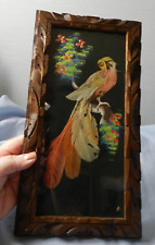 OLD Victorian Feather Bird Picture Carved Frame Handpainted picture