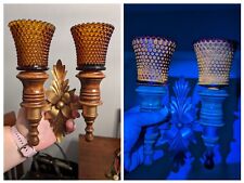 Vintage Homeco Double Wall Sconce With Amber Cadmium Hobnail Votive Metal Flower picture