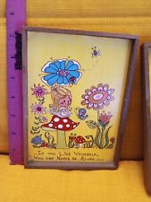 Vintage PABI “Girl with Mushroom” Plaques - two yellow retro wall coverings  picture