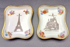 (2) FRENCH LIMOGES JEWELRY TRINKET DISH TRAY PIN GILDED PARIS ICONS c1950 v/g picture