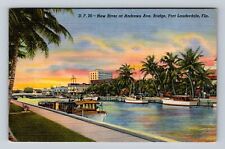 Fort Lauderdale FL-Florida, River Andrews Avenue Bridge, Vintage c1954 Postcard picture