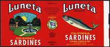 Vintage label LUNETA SARDINES fountain picture Atkins Kroll San Francisco Calif picture