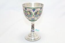 Wine Goblet Glass Silver Enamel Sterling Antique Vintage 925 Hip Handmade B68 picture