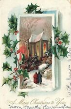 c1905 Raphael Tuck Holly Post Cards Church People Christmas  P252 picture