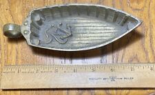 Vintage Rare 7X3” Solid Brass Rowboat Ashtray With Handle - Heavy picture