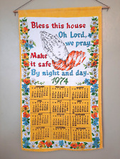 Vtg Linen Calendar Wall Hanging 1974 Praying Hands Flowers Lord Bless This House picture