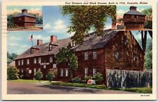 VINTAGE POSTCARD FORT WESTERN & BLOCK HOUSES AUGUSTA MAINE RED CROSS CANCEL 1946 picture
