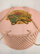 Vintage Princess Pink Wicker Sewing Basket Decal Cord Handle Round Algonquin IL picture
