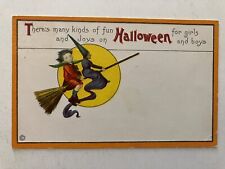 Halloween, Stecher No 63 C, Witch And Girl On Broomstick Passing Moon picture