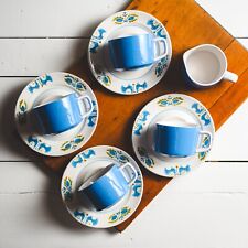 Vintage MIKASA Mediterrania BLUE BIRD coffee cup & saucers MCM (4) + CREAMER picture