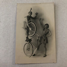 Circus Real Photo Postcard RPPC Acrobats Balancing Bicycle Act Man Woman Clown picture