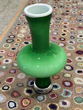 Italy Art Glass Lime Green Cased Vase MCM 1970s Space Age 13.5” Handblown Vase picture