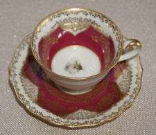 Hutschenreuther Hohenberg Demitasse Tea cup and Saucer Germany Burgundy Gold picture