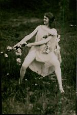 GA63 Early 1900s Original Photo MAY QUEEN Young Woman Pulling Flowers Dancing picture