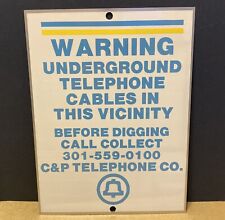 Vintage Chesapeake & Potomac Telephone Co C & P Underground Cable Sign Alum. NOS picture