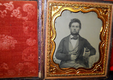 1/6th Size Ambrotype of young man in full case, split at hinge picture