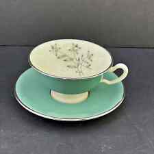 Vintage Kingsley By Lenox China Footed Tea Cup & Saucer Set, X-445, Flowers Teal picture
