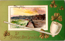 Vintage John Winsch St. Patrick's Day Postcard Irish Pipe Smoking Clover  picture