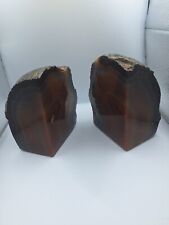 Vintage Polished Geode Agate Bookends 5x4inch Home Decor Brown Orange/yellow picture