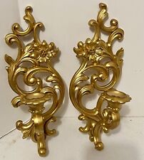 Pr Vintage 1965 Syroco Gold Wall Candle Sconces 5133 L & R Hollywood Regency MCM picture