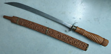 Vintage Handmade Thai / Burmese Asian Dha Machete / Sword w/ Sheath Carved Wood picture