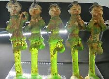 X-RARE Set of 5 Chinese Buddhist Translucent Green Glass Musicians picture