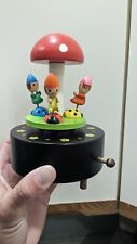 Super Cute Vintage Wooden Mushroom Music Box with Elves Riding Ladybugs Japan picture